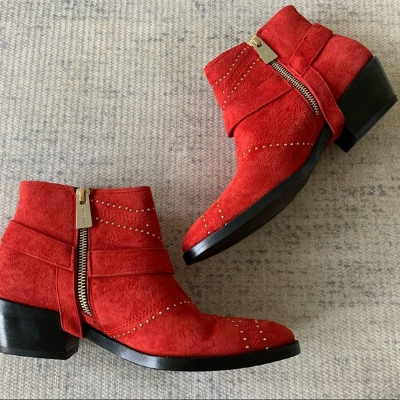 Anine Bing Bianca Studded Suede Ankle Boots in Red - Picture 6 of 10